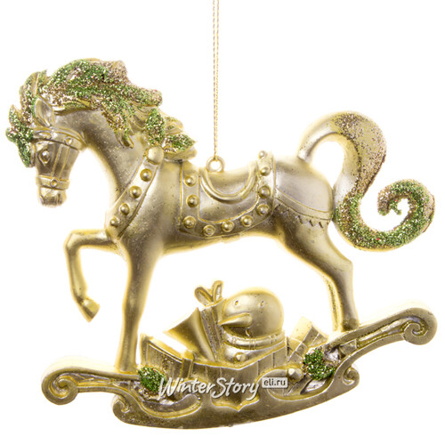 Елочная игрушка Игривая Лошадка 10 см состаренное золото, подвеска Царь Елка