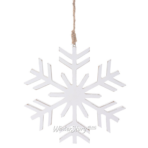 Деревянное украшение Снежинка 20 см белая, подвеска Koopman