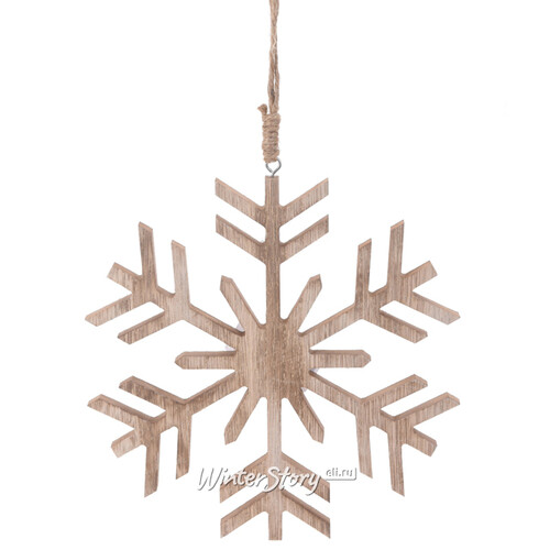 Деревянное украшение Снежинка 20 см светлое дерево, подвеска Koopman