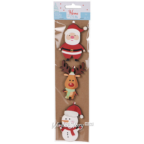 Набор деревянных елочных игрушек Санта и Его Друзья 8.5 см, 3 шт, подвеска Koopman