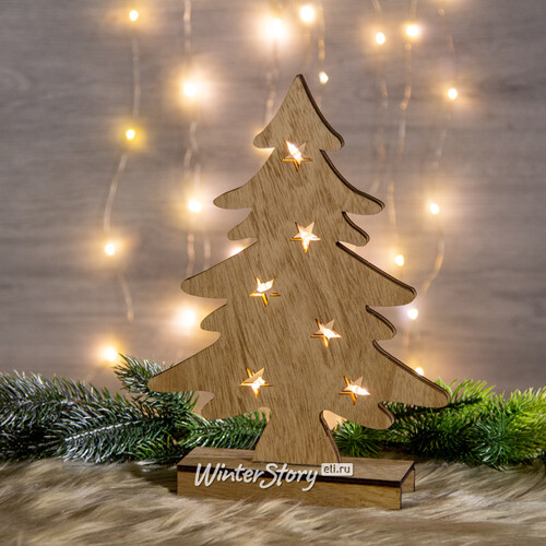 Деревянная светящаяся елка Джероме 28 см, на батарейках Koopman