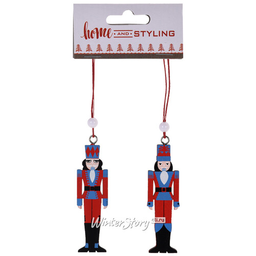 Деревянная елочная игрушка Щелкунчик 8 см красно-синий 2 шт, подвеска Koopman