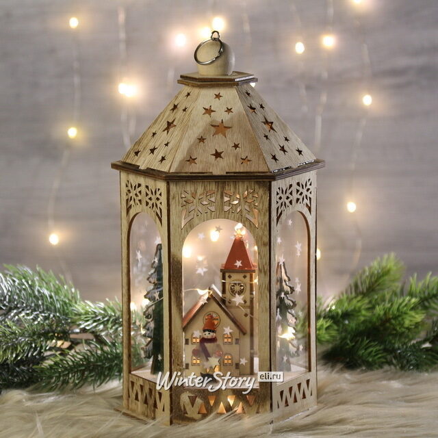 Новогодний светильник Фонарик - Праздничная Ратуша 29 см на батарейках, 10 LED ламп Koopman (Купман)