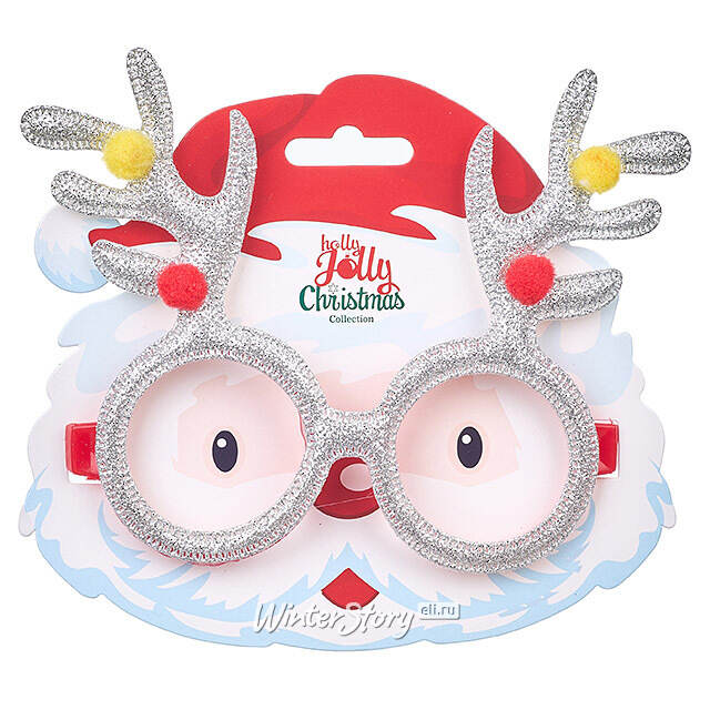 Новогодние очки Забавные рожки 14*12 см серебряные Koopman