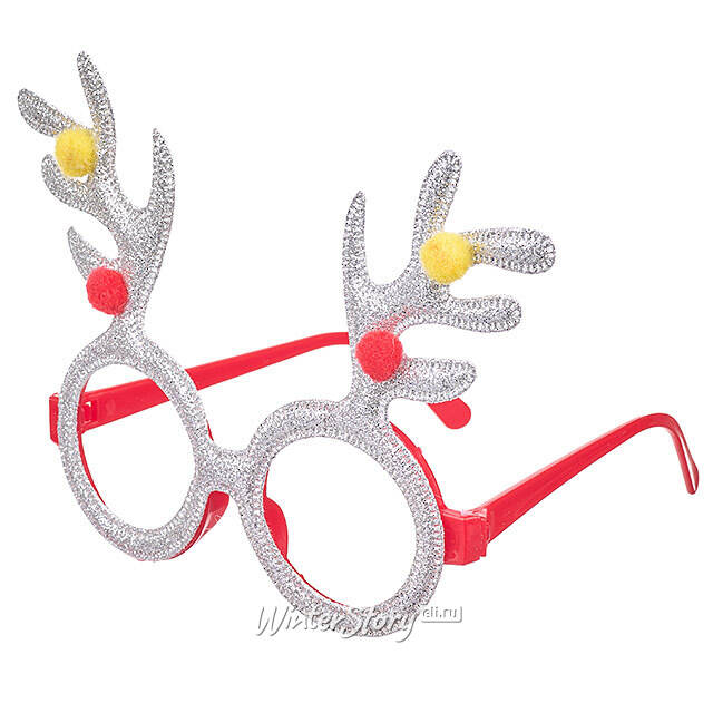 Новогодние очки Забавные рожки 14*12 см серебряные Koopman