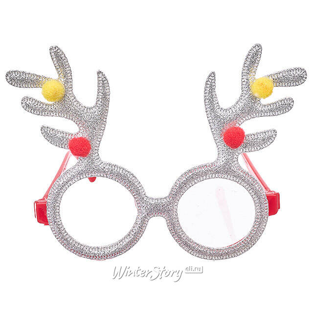 Новогодние очки Забавные рожки 14*12 см серебряные Koopman