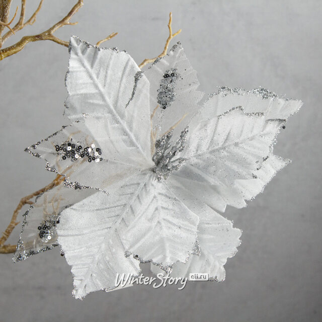 Искусственная пуансеттия Джинджер 28 см серебряный, клипса Koopman