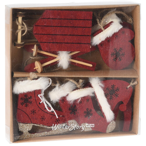 Набор елочных игрушек из фетра Зимние Забавы, 10 шт, красный, подвеска Koopman