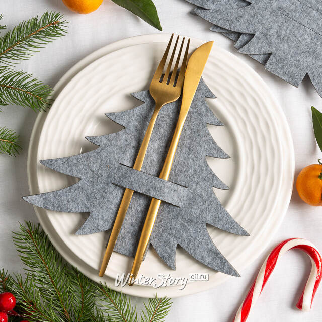 Набор конвертов для столовых приборов Елочка, 4 шт, серый Koopman