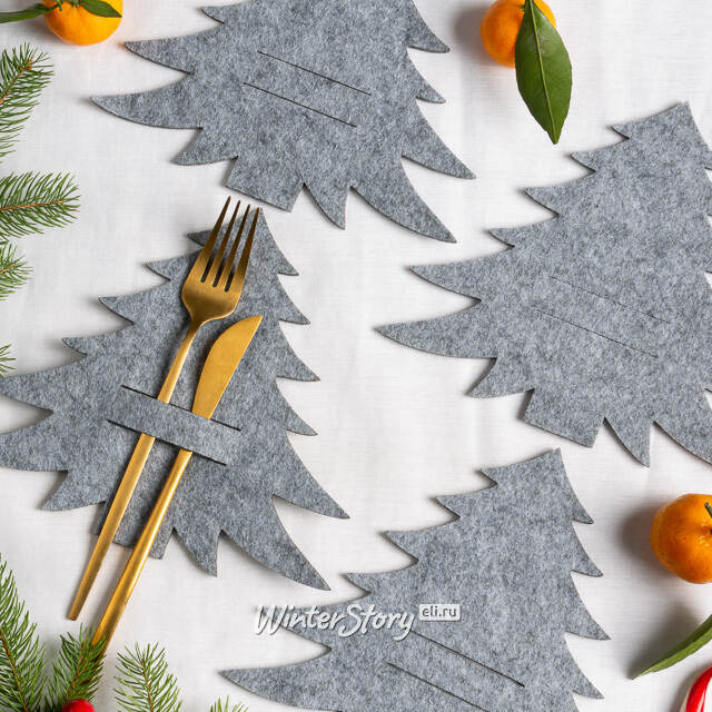 Набор конвертов для столовых приборов Елочка, 4 шт, серый Koopman