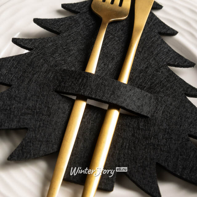 Набор конвертов для столовых приборов Елочка, 4 шт, черный Koopman