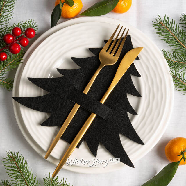 Набор конвертов для столовых приборов Елочка, 4 шт, черный Koopman