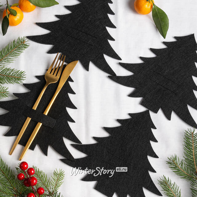 Набор конвертов для столовых приборов Елочка, 4 шт, черный Koopman