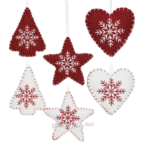 Набор елочных игрушек Сканди Рождество: Елочки, Звезды, Сердца 10 см, 6 шт Koopman