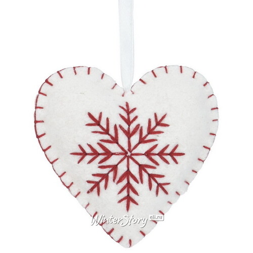 Елочная игрушка Сканди Рождество: Сердце 10 см, белая, подвеска Koopman