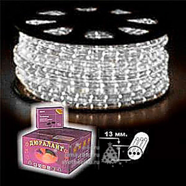 Дюралайт ламповый трехжильный 13 мм, 100 м, 2400 теплых белых микроламп, IP44 Торг Хаус