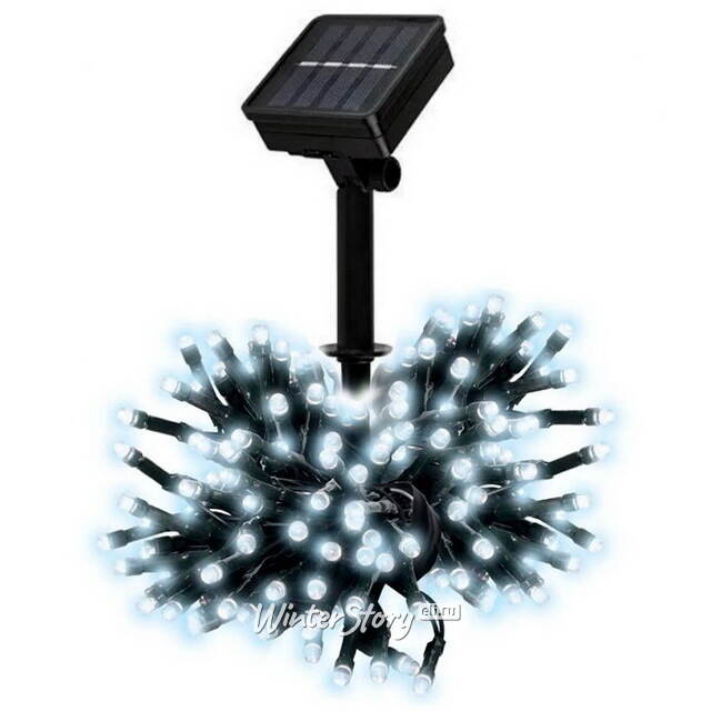 Гирлянда на солнечной батарее Солар 10 м, 100 холодных белых LED ламп, зеленый ПВХ, контроллер, IP44 Snowhouse (Сноухаус)