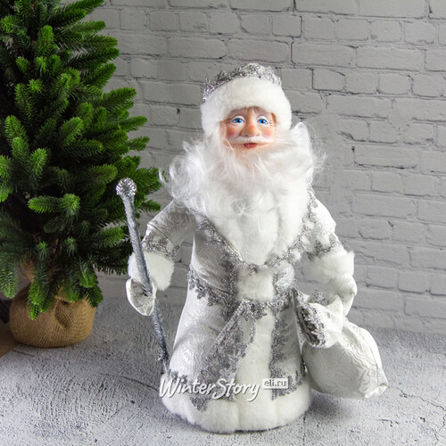 Фигура Дед Мороз - Добрый волшебник в серебристом кафтане 40 см Батик