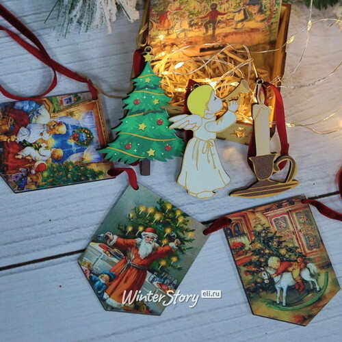 Набор елочных игрушек Vintage Christmas: Канун Рождества 5-10 см, 6 шт, подвеска МанузинЪ