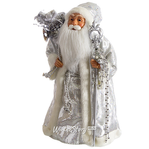 Дед Мороз в серебряной шубе и с подарками 46 см Holiday Classics