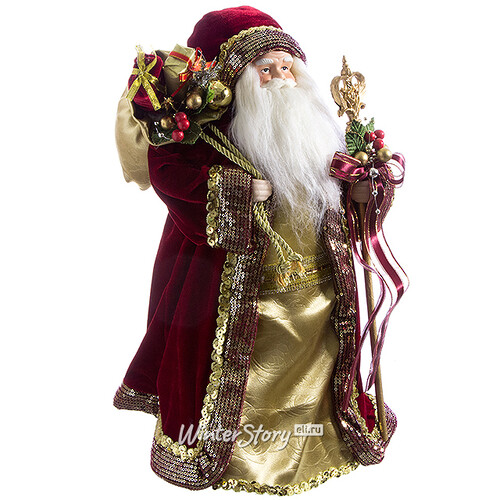 Дед Мороз в бордовой шубе с посохом 46 см Holiday Classics