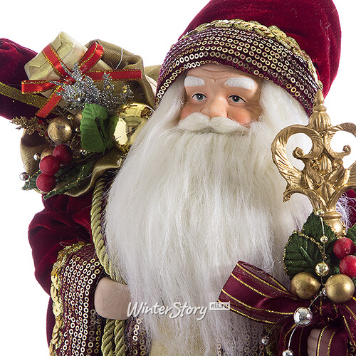 Дед Мороз в бордовой шубе с посохом 46 см Holiday Classics