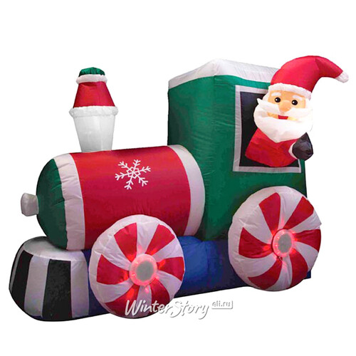 Надувная фигура Санта на паровозе 1.2*1.5 м с подсветкой и вращающимися колесами Торг Хаус