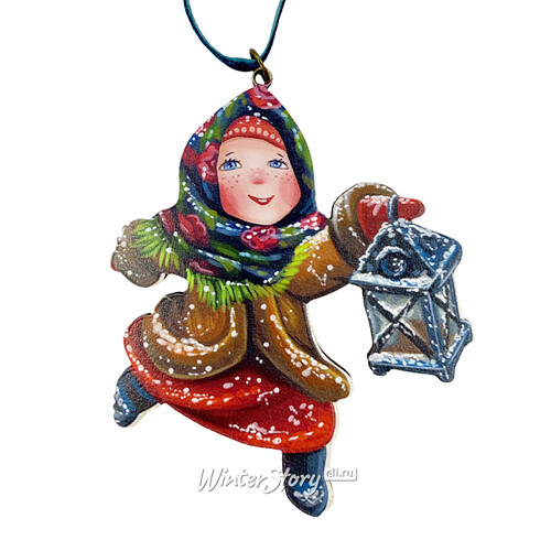 Елочная игрушка Девочка с фонариком - Зимние Каникулы 10 см, подвеска МанузинЪ