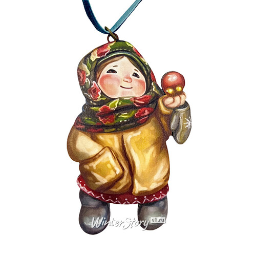 Елочная игрушка Девочка с яблоком - Зимние Каникулы 10 см, подвеска МанузинЪ