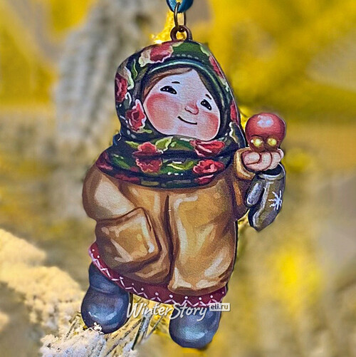 Елочная игрушка Девочка с яблоком - Зимние Каникулы 10 см, подвеска МанузинЪ