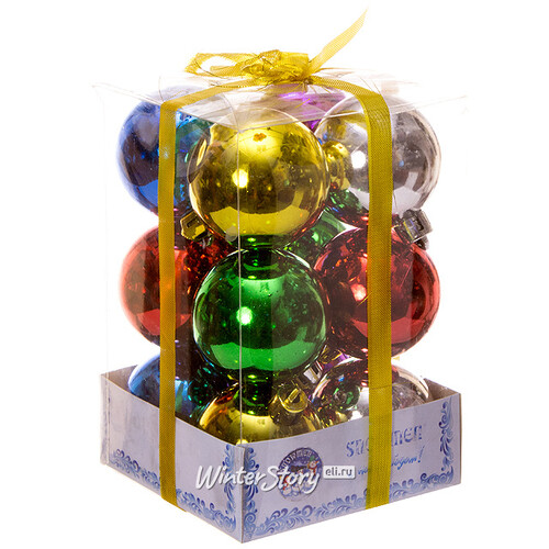 Набор пластиковых глянцевых шаров 5 см разноцветные, 12 шт, Snowmen Snowmen