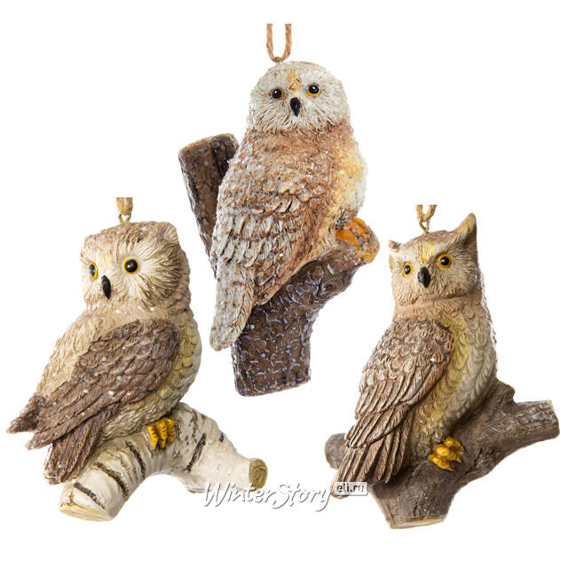 Елочная игрушка Лесная Сова на ветке березы темно-коричневая 9 см, подвеска Kurts Adler