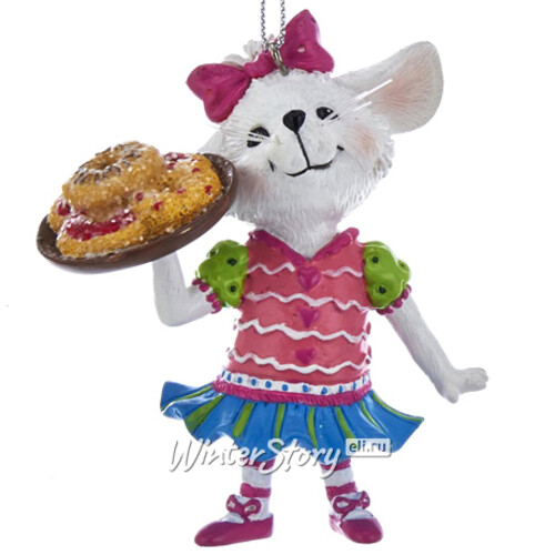Ёлочная игрушка Мышка Чиззи и пирожок 8 см, подвеска Kurts Adler