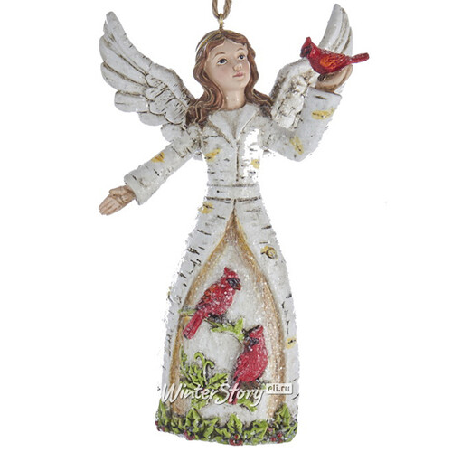 Ёлочная игрушка Ангел леса с птичкой кардиналом 12 см, брюнетка, подвеска Kurts Adler