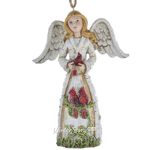 Ёлочная игрушка Ангел леса с птичкой кардиналом 12 см, блондинка, подвеска Kurts Adler