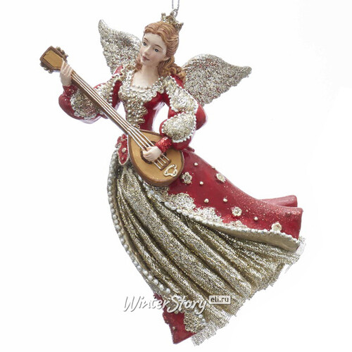 Ёлочная игрушка Ангел - Музыкальная царевна играет на мандолине 14 см, подвеска Kurts Adler