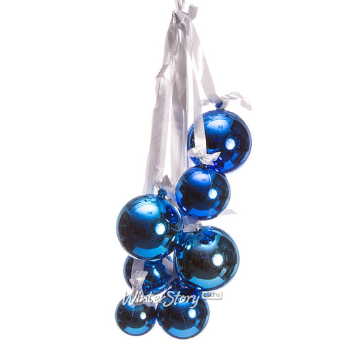 Гроздь из пластиковых шаров с бантом 20 см синяя Snowmen