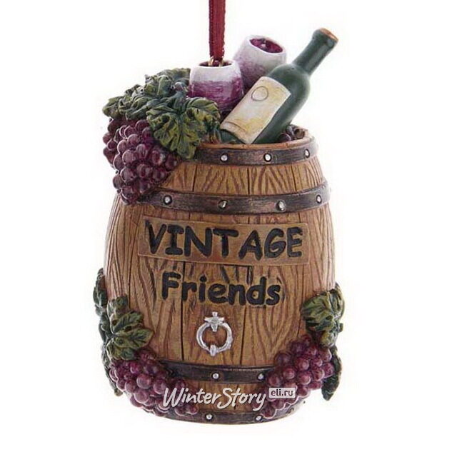 Елочная игрушка Винный Бочонок - Vintage Friends 8 см, подвеска Kurts Adler (Куртс Адлер)