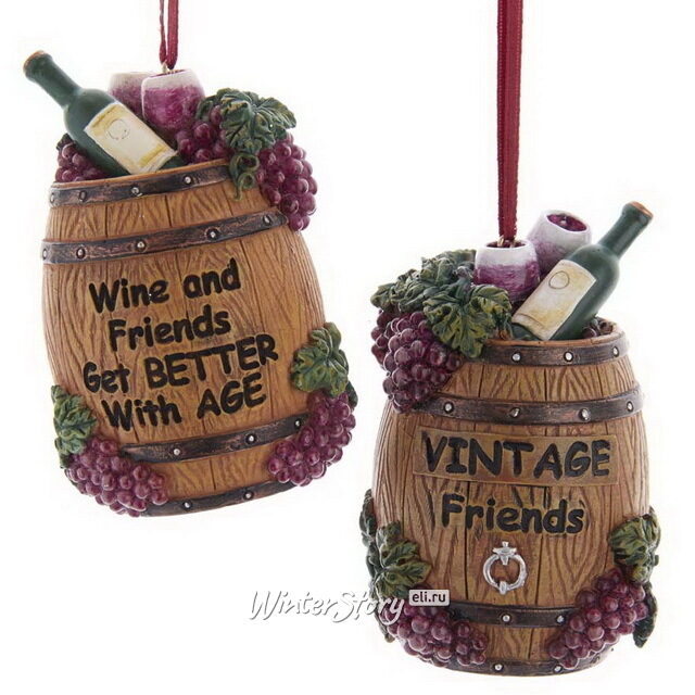 Елочная игрушка Винный Бочонок - Vintage Friends 8 см, подвеска Kurts Adler (Куртс Адлер)