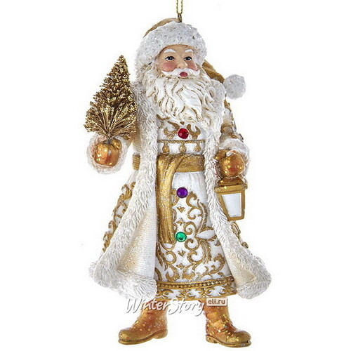 Елочная игрушка Санта Клаус с елочкой - Golden Christmas 13 см, подвеска Kurts Adler