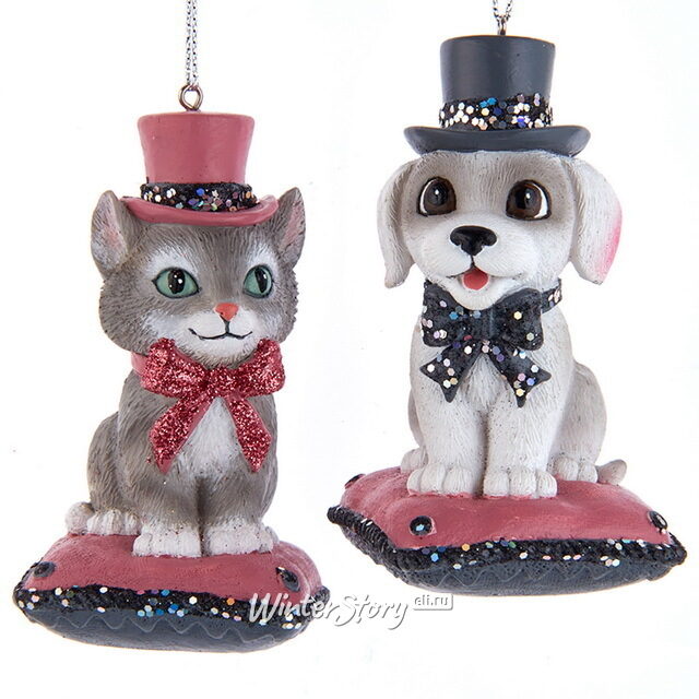 Набор елочных игрушек Котенок и Щенок - Пушистый Дуэт, 8 см, 2 шт Kurts Adler