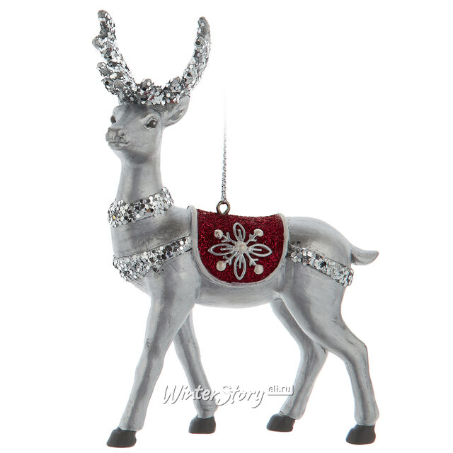 Елочная игрушка Олень Гвен - Crimson Silver Ice 12 см, подвеска Kurts Adler (Куртс Адлер)