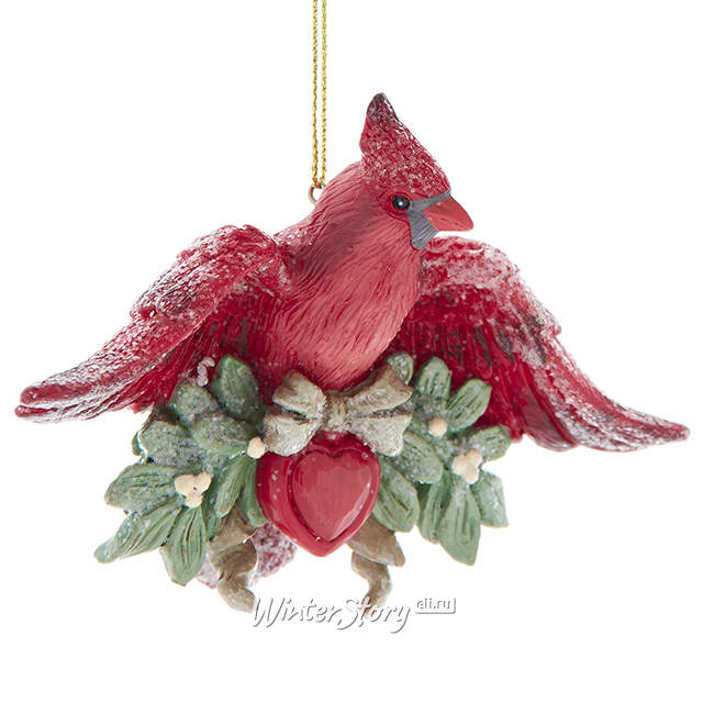 Елочная игрушка Птичка Руж Кардинал на Омеловой ветви 11 см Kurts Adler