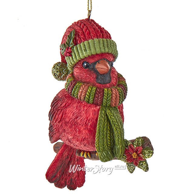 Елочная игрушка Птичка Кардинал Ори в шапке и шарфе 8 см Kurts Adler