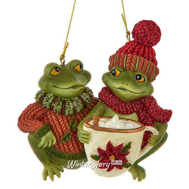 Елочная игрушка Лягушата Квакун и Бакун за чашкой чая 10 см Kurts Adler