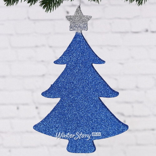 Игрушка для уличной елки Елочка с блестками 25 см синяя, пеноплекс Winter Deco