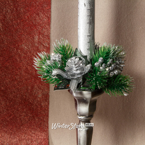 Декор для свечи Сосновая Шишечка 12 см серебряный Swerox