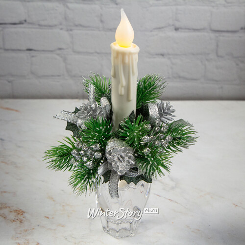 Декор для свечи Сосновая Шишечка 12 см серебряный Swerox