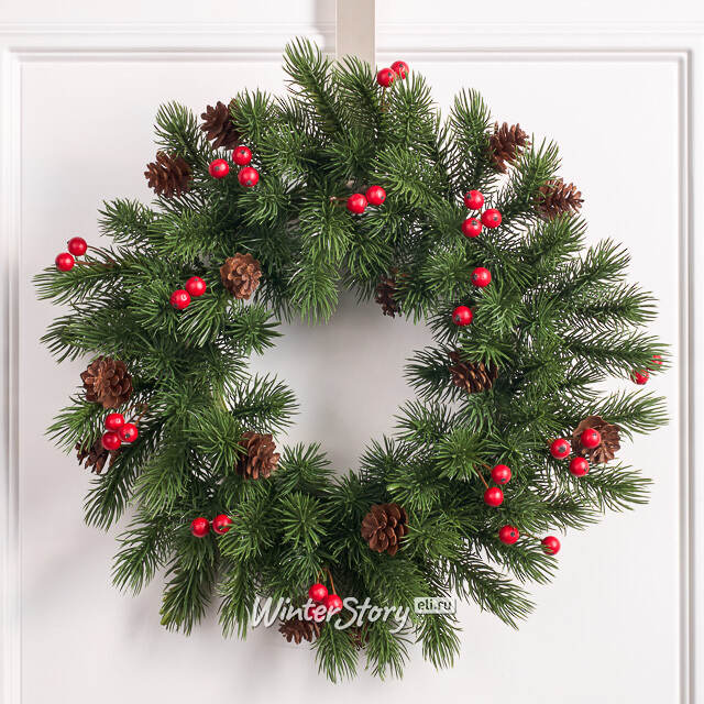 Венок Зимний Вечер из шишек и ягод 30 см, ЛИТАЯ 100% Swerox
