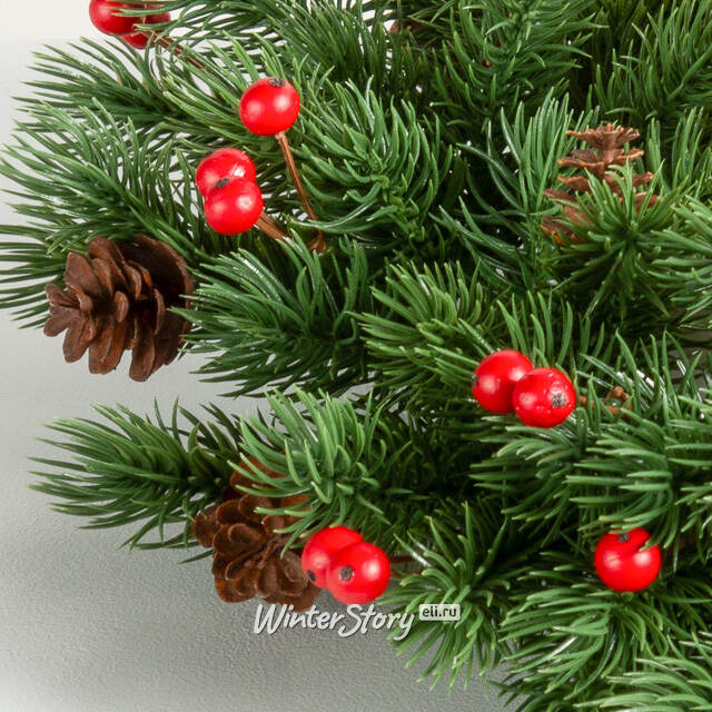 Венок для свечи Зимний Вечер из шишек и ягод 30 см, ЛИТАЯ 100% Swerox